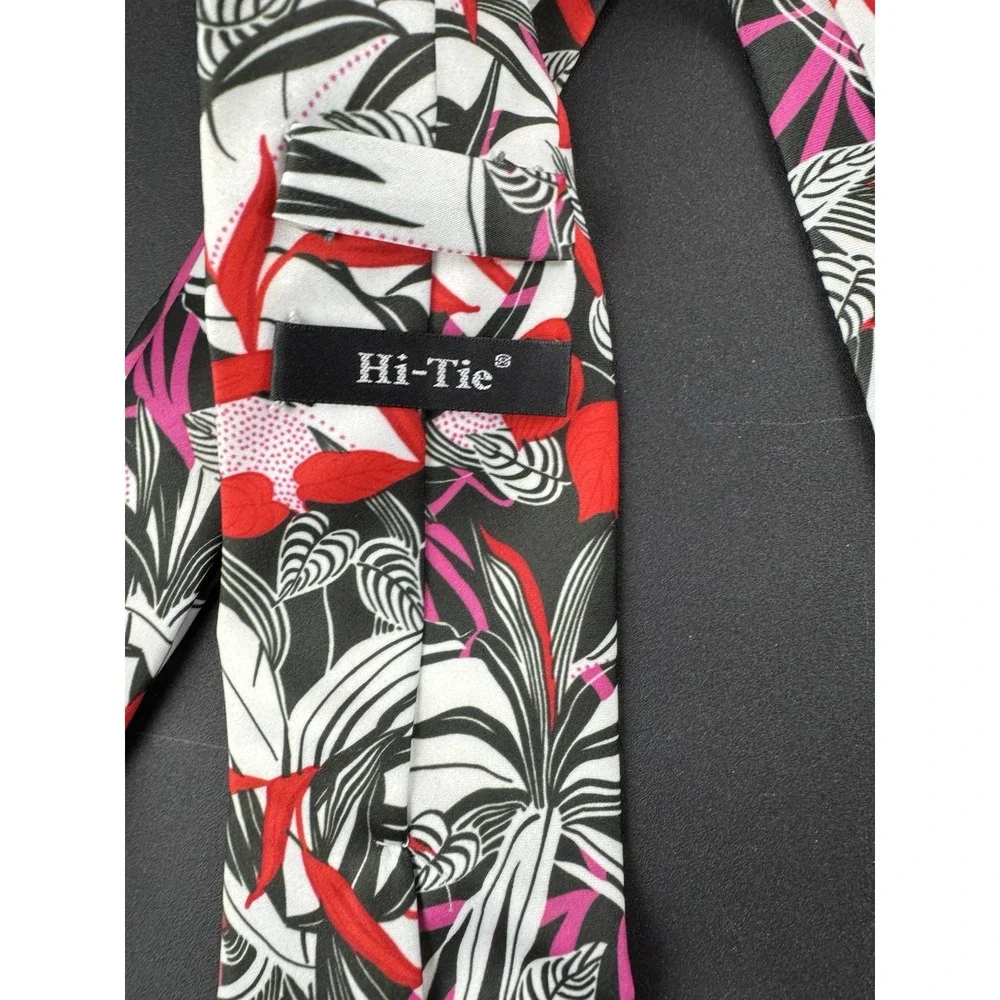 Hi Tie Floral Silk Tie‎ Pink Black and Red